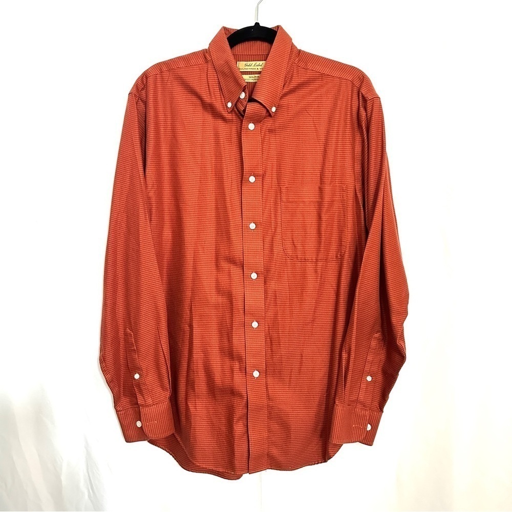 Roundtree & Yorke Gold Label Men's Houndstooth Print Shirt in Orange Color sz M